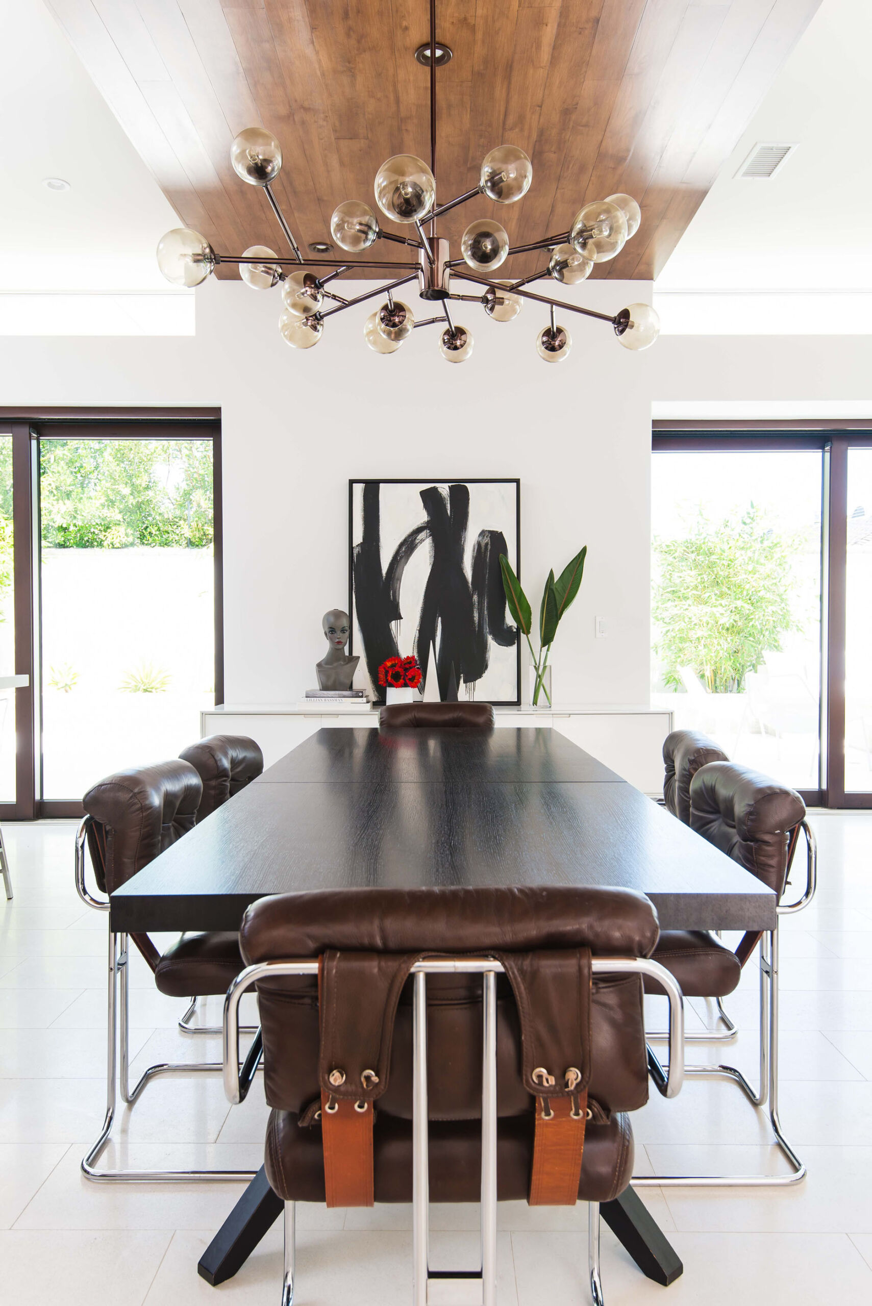 Contemporary Wood Dining Table Leather Chrome Melissa Morgan Design Scaled
