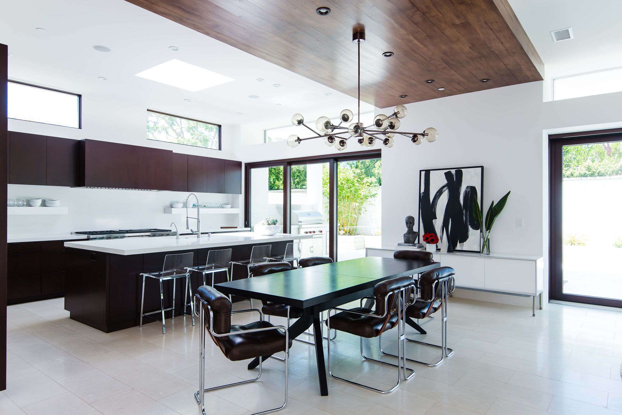 Contemporary Dining Kitchen Limestone Open Floor Plan Melissa Morgan Design